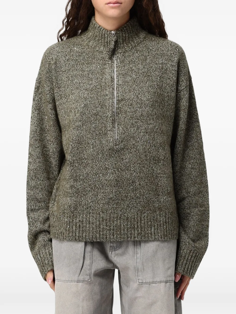 Eleh sequin-embellished quarter-zip sweater - Grün