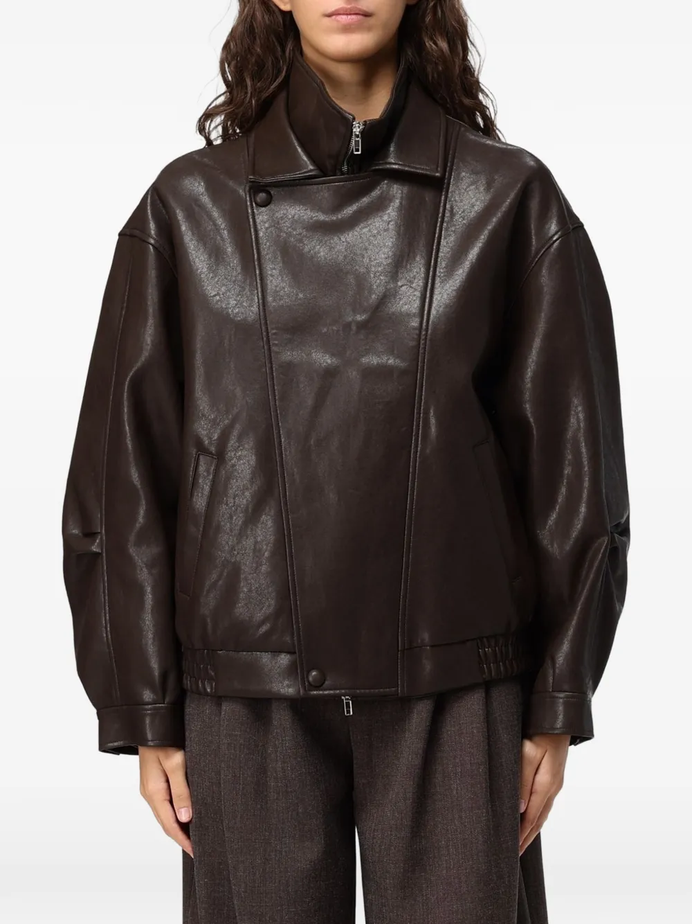 Eleh faux-leather zip-up bomber jacket - Braun