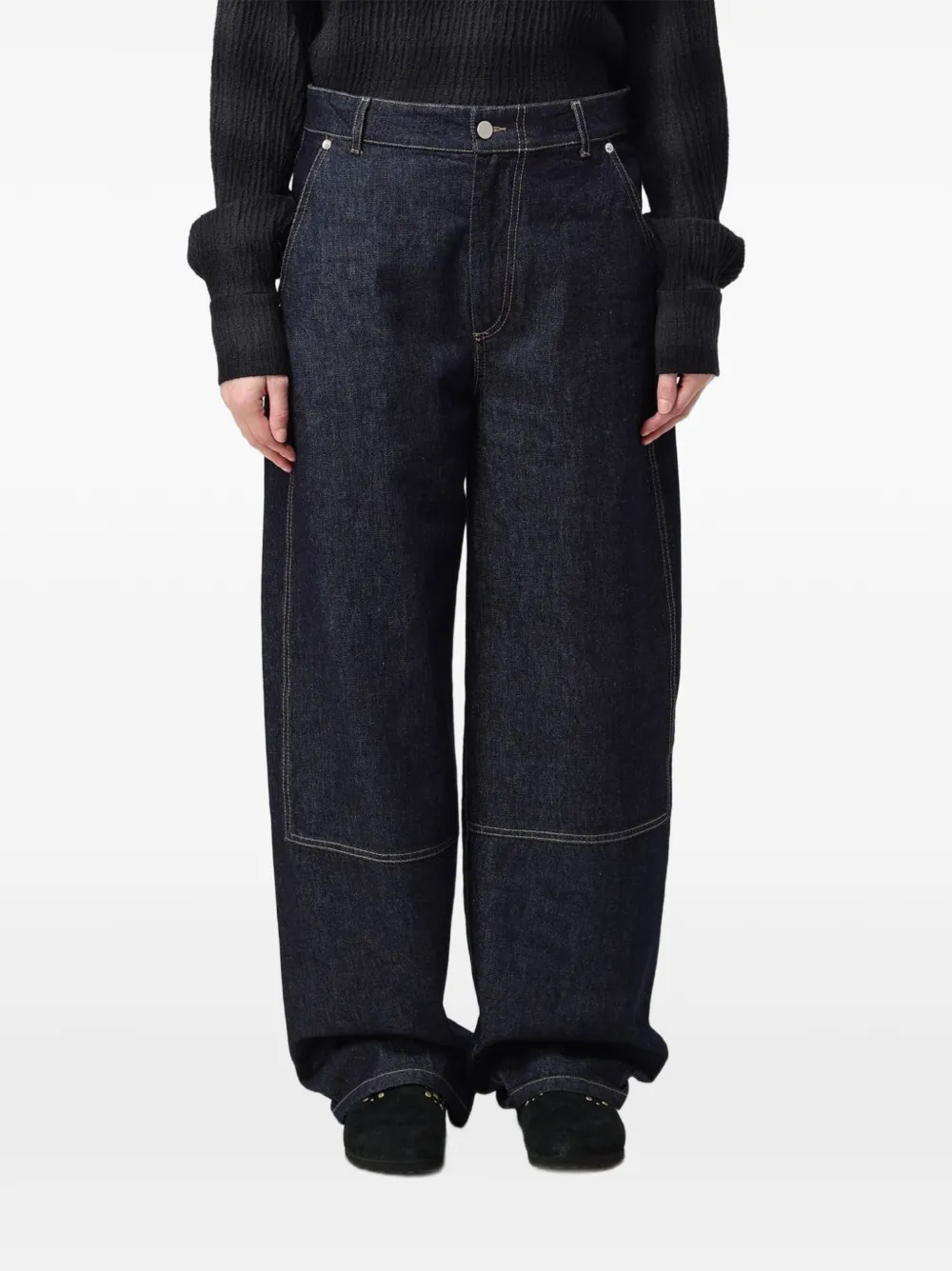 Tela contrast-stitch wide-leg jeans - Blu