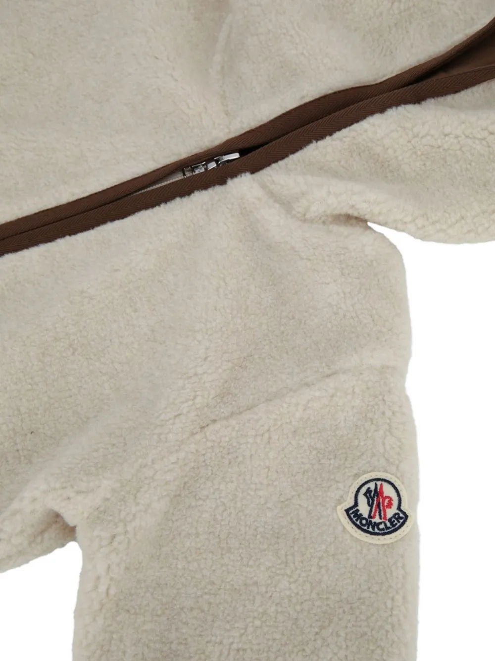 Moncler Enfant Teddy logo-patch fleece hoodie Beige