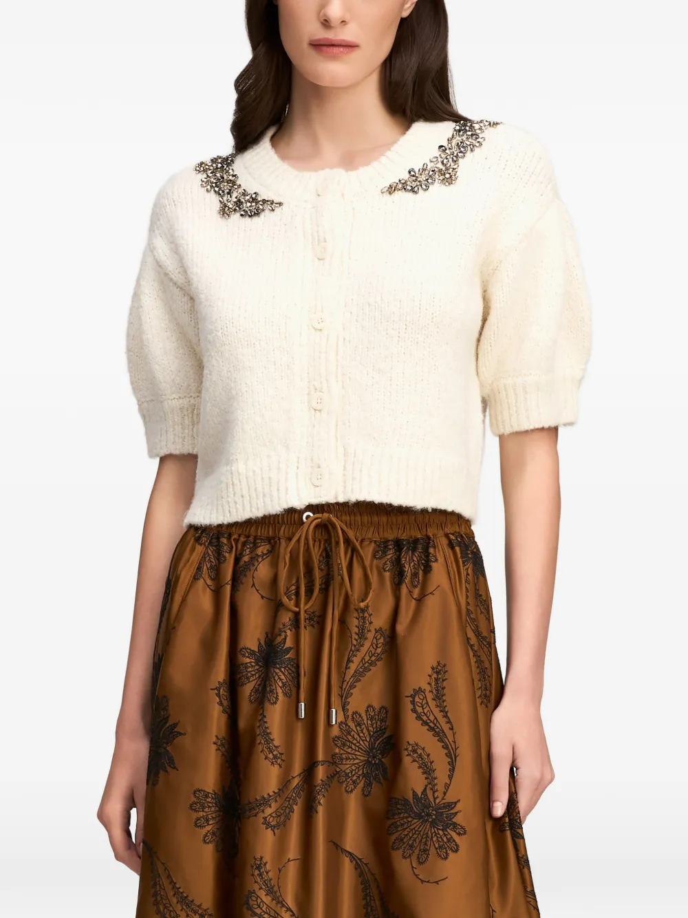 Cinq A Sept Millicent crystal-embellished cardigan Wit