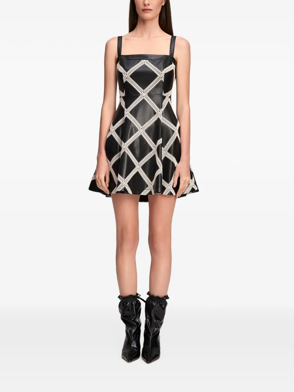 Cinq A Sept Jelena crochet-trimmed faux-leather mini dress Zwart