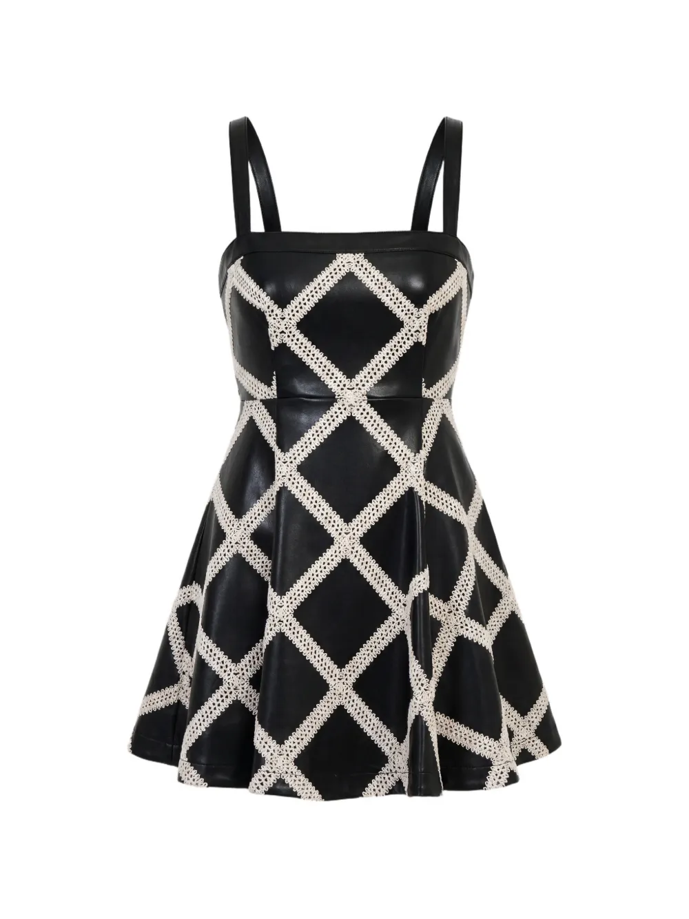 Cinq A Sept Jelena crochet-trimmed faux-leather mini dress Zwart