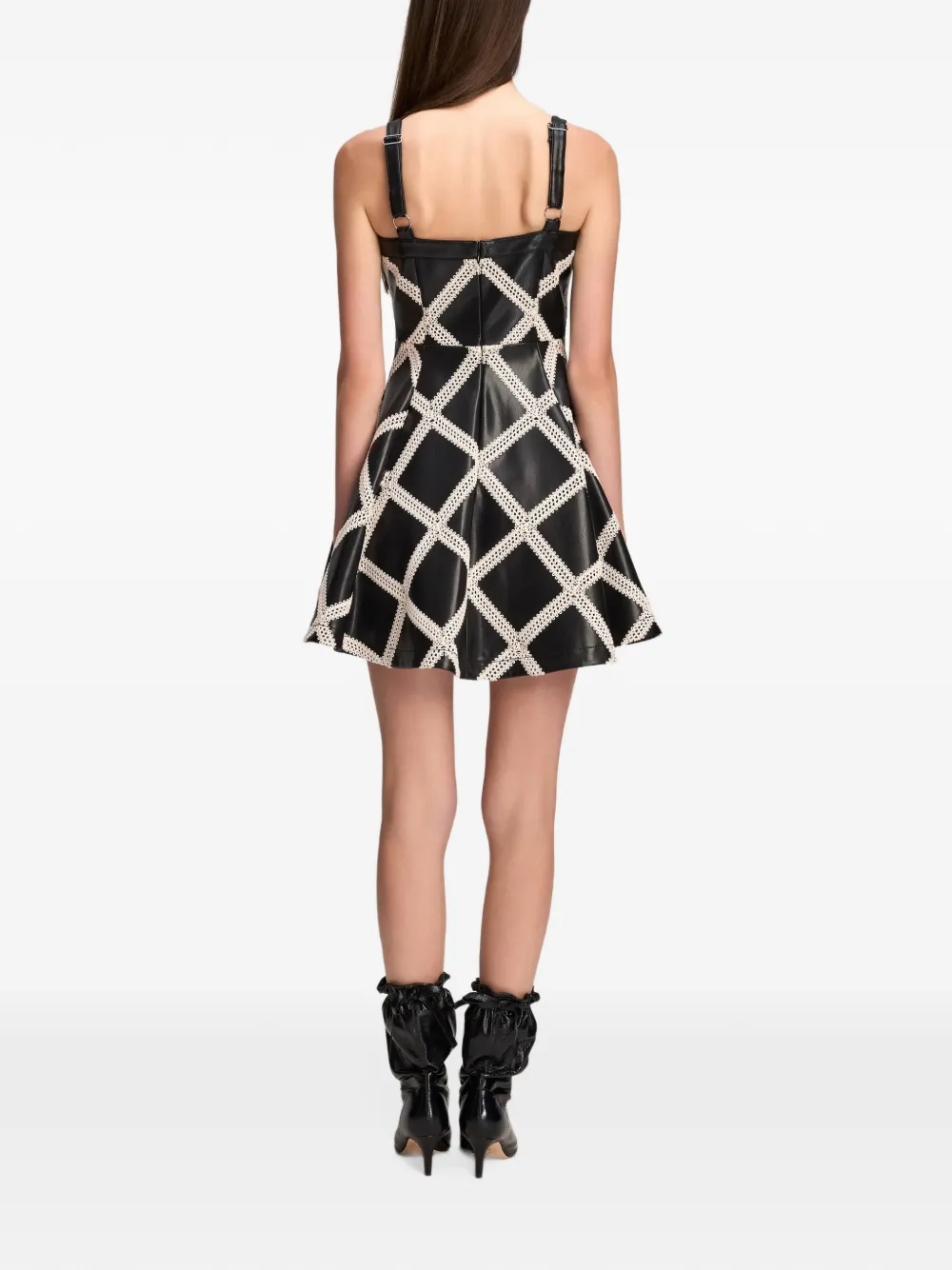 Cinq A Sept Jelena crochet-trimmed faux-leather mini dress Zwart