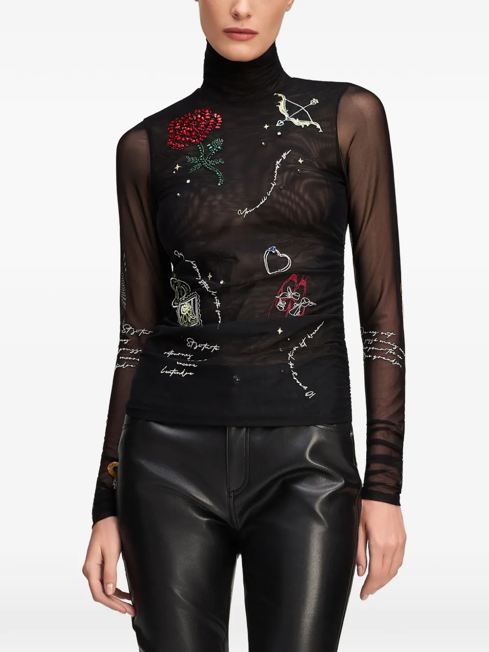 Cinq A Sept Starry Scribbles mesh T-shirt Zwart
