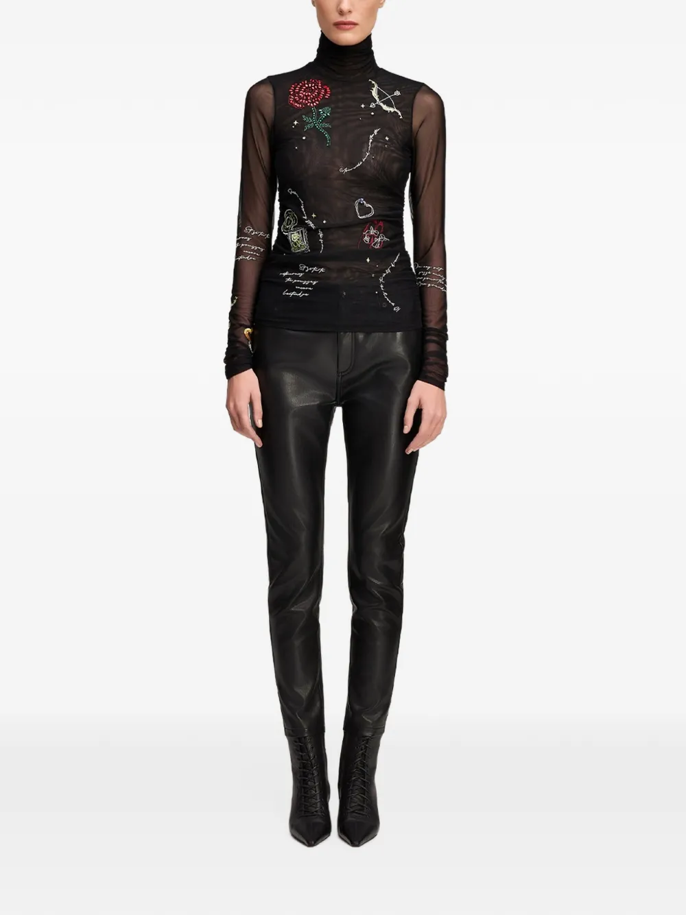 Cinq A Sept Starry Scribbles mesh T-shirt Zwart