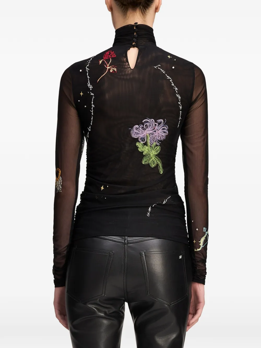 Cinq A Sept Starry Scribbles mesh T-shirt Zwart