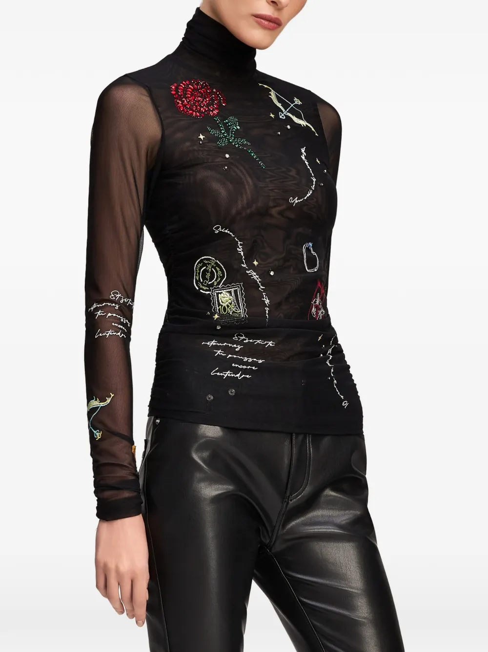 Cinq A Sept Starry Scribbles mesh T-shirt Zwart