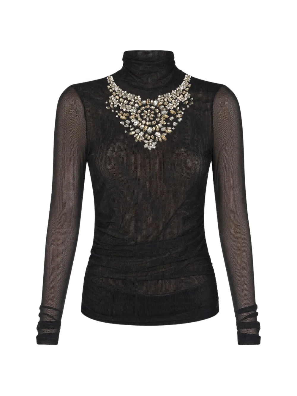 Cinq A Sept crystal-embellished shirred mesh top Zwart