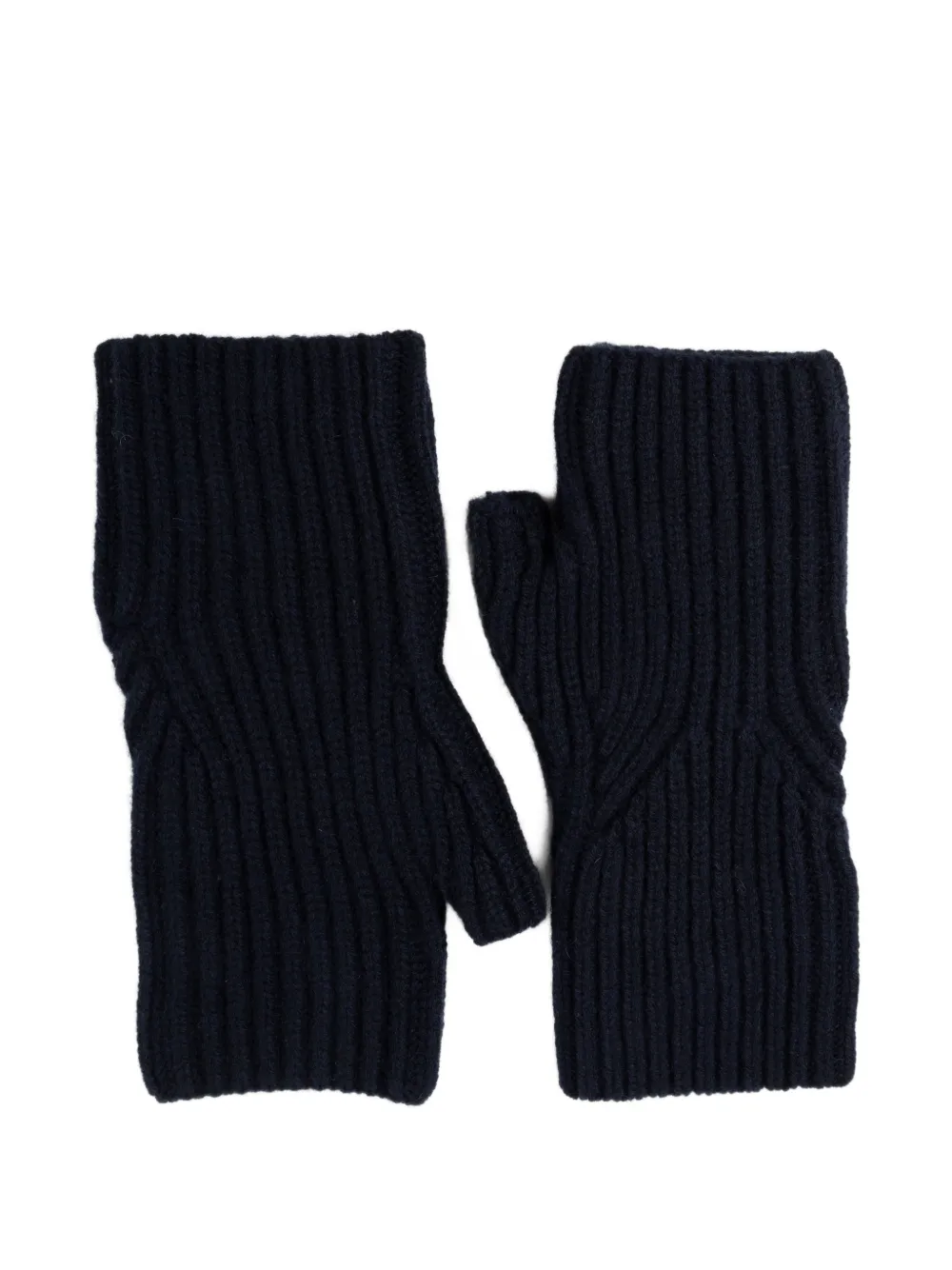 Allude ribbed-knit fingerless gloves Blauw
