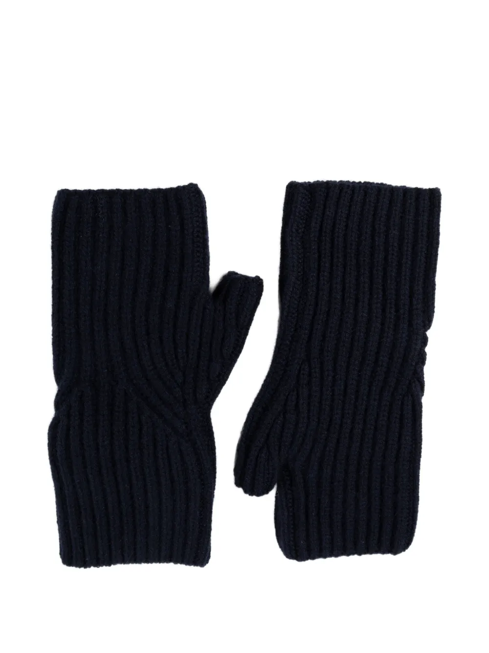 Allude ribbed-knit fingerless gloves Blauw