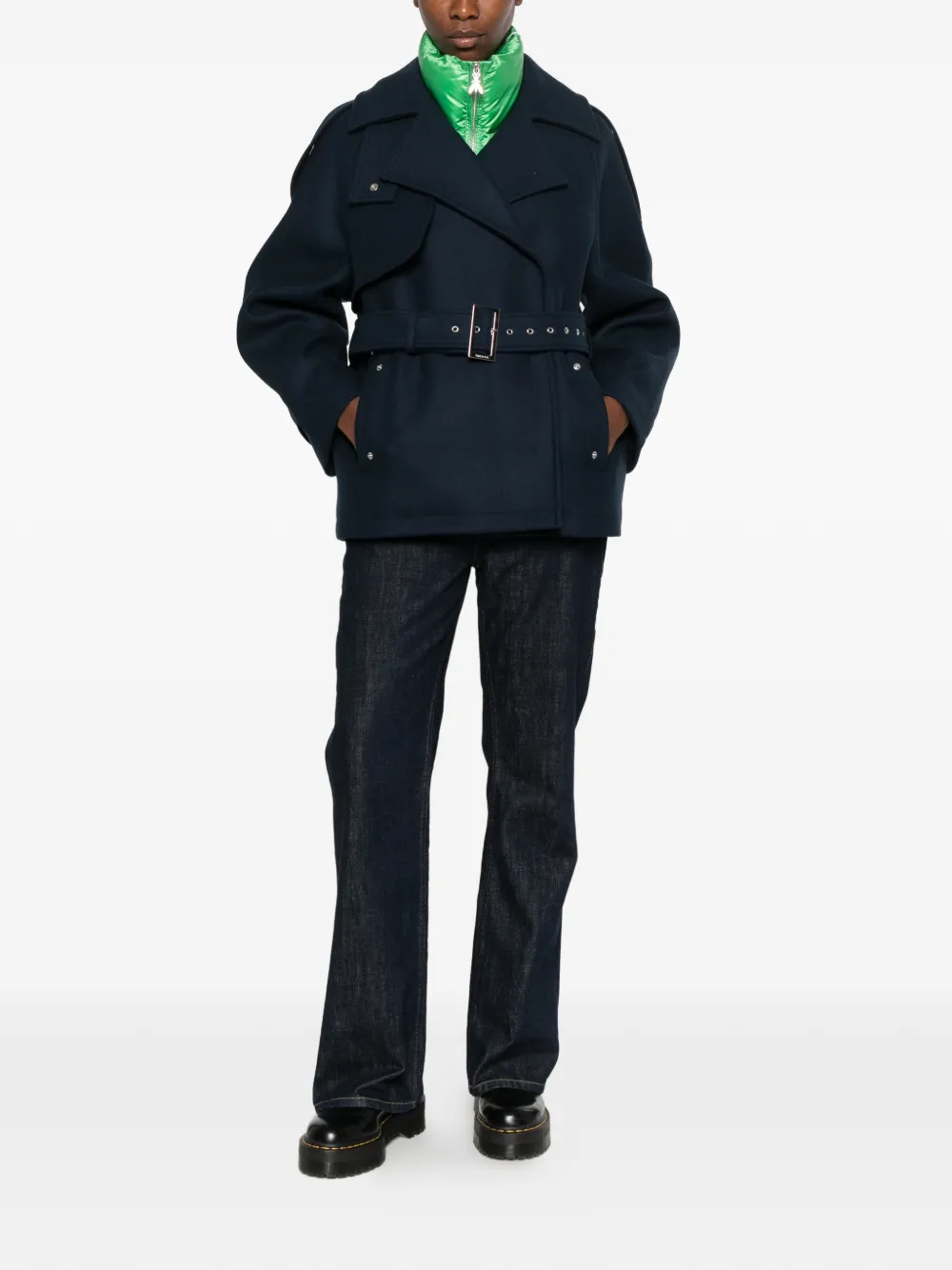 Patrizia Pepe belted double-breasted coat Blauw