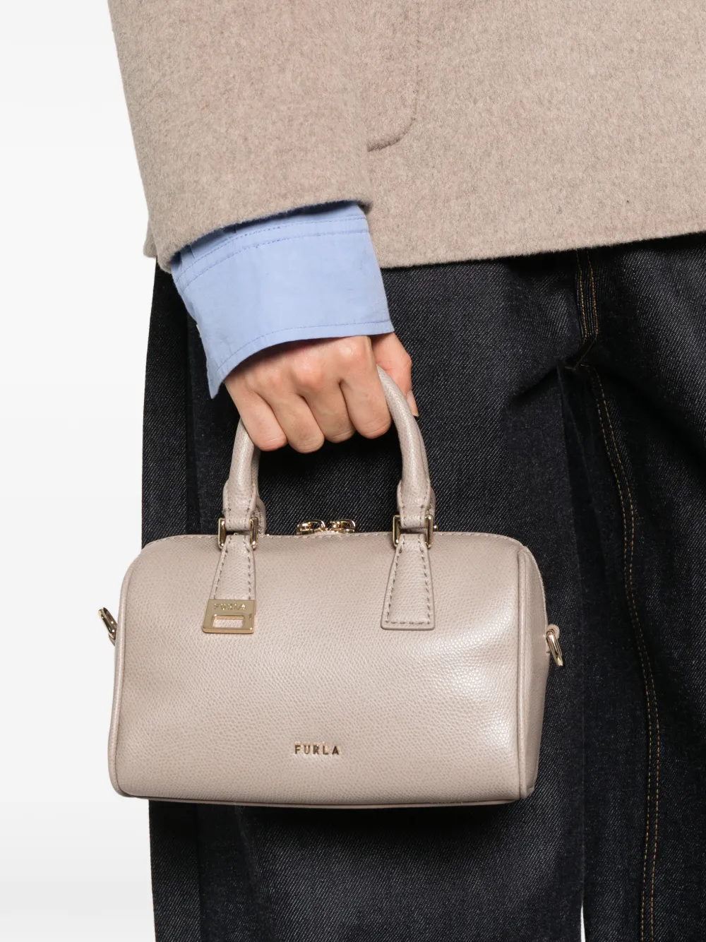 Furla mini Olivia Boston leather tote bag Grijs