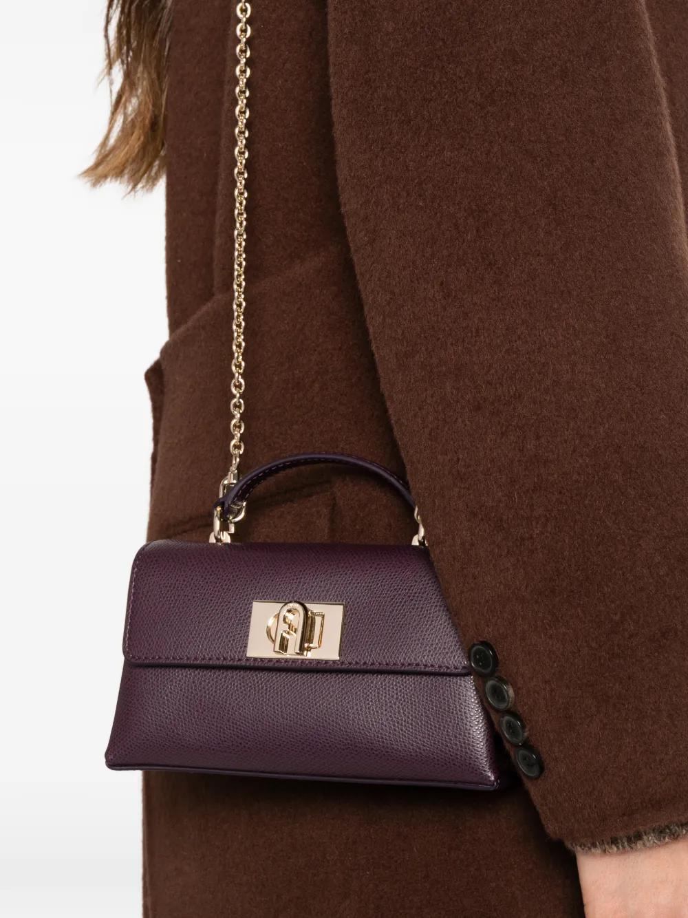 Furla 1927 grained leather tote bag Paars