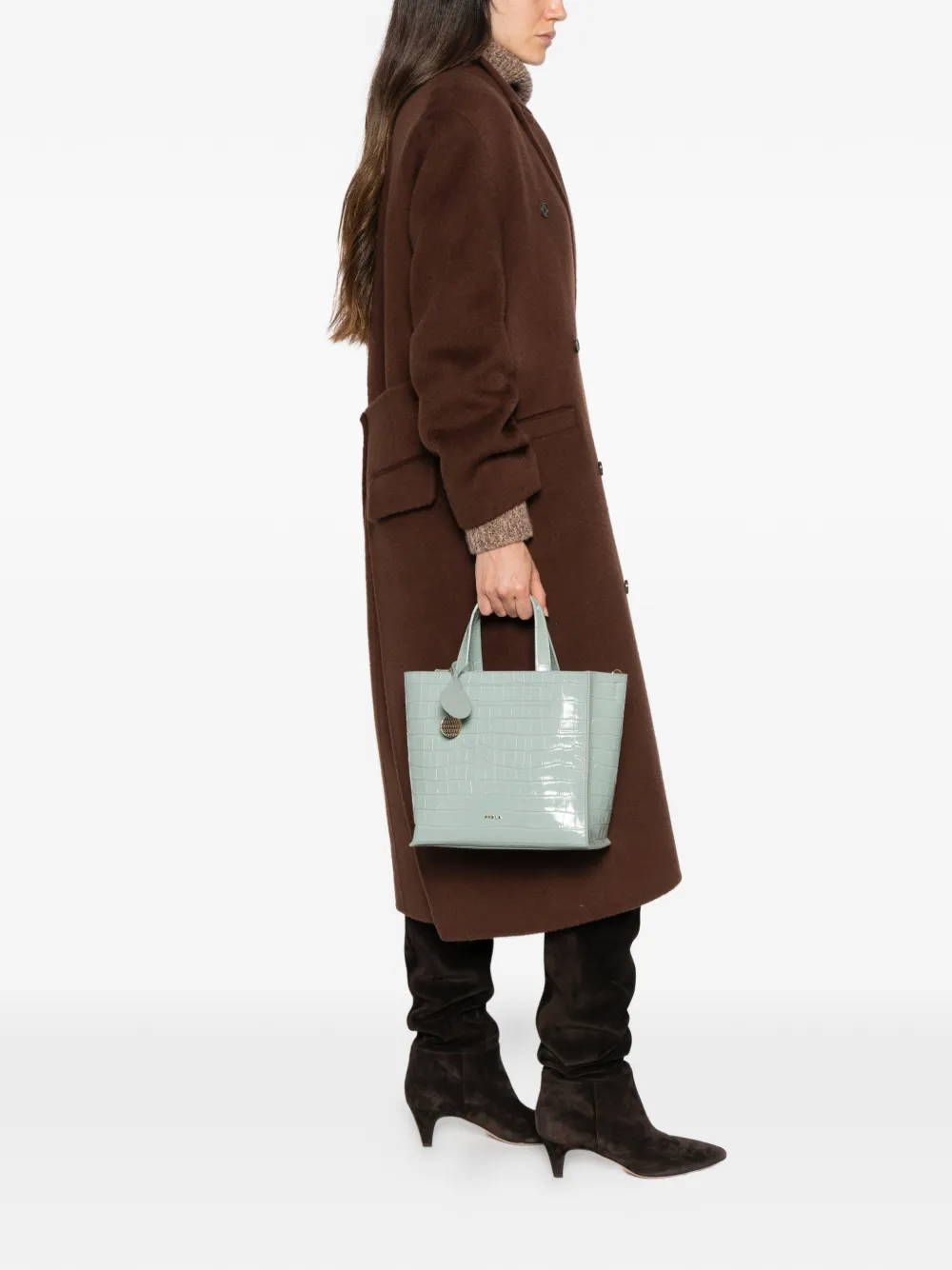 Furla croc-effect leather tote bag Groen