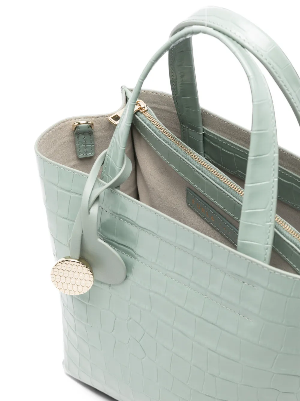 Furla croc-effect leather tote bag Groen