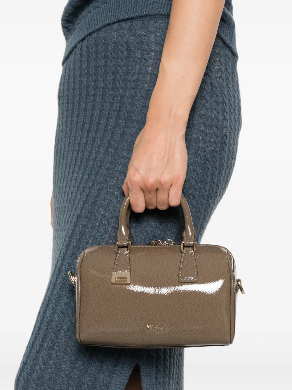 Furla Olivia Boston mini-shopper van lakleer Groen