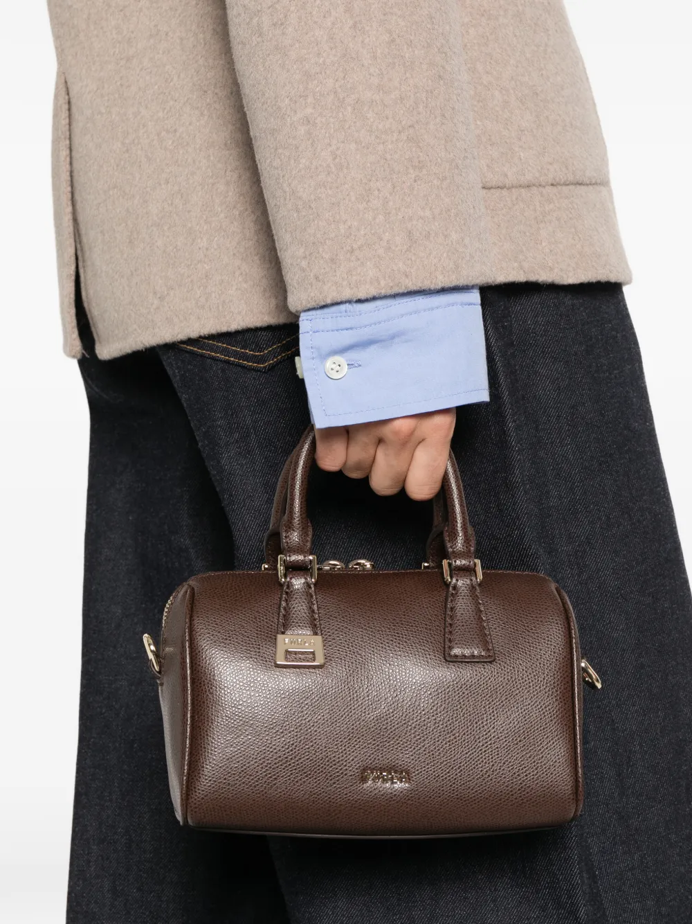 Furla Olivia Boston mini-shopper van leer Bruin