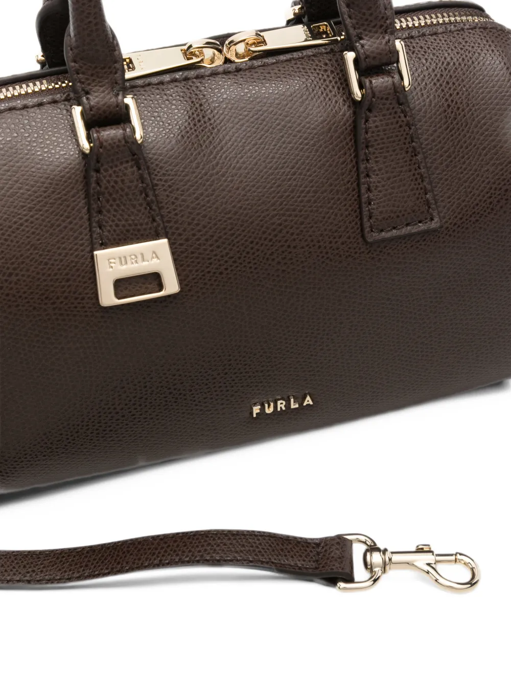 Furla Olivia Boston mini-shopper van leer Bruin