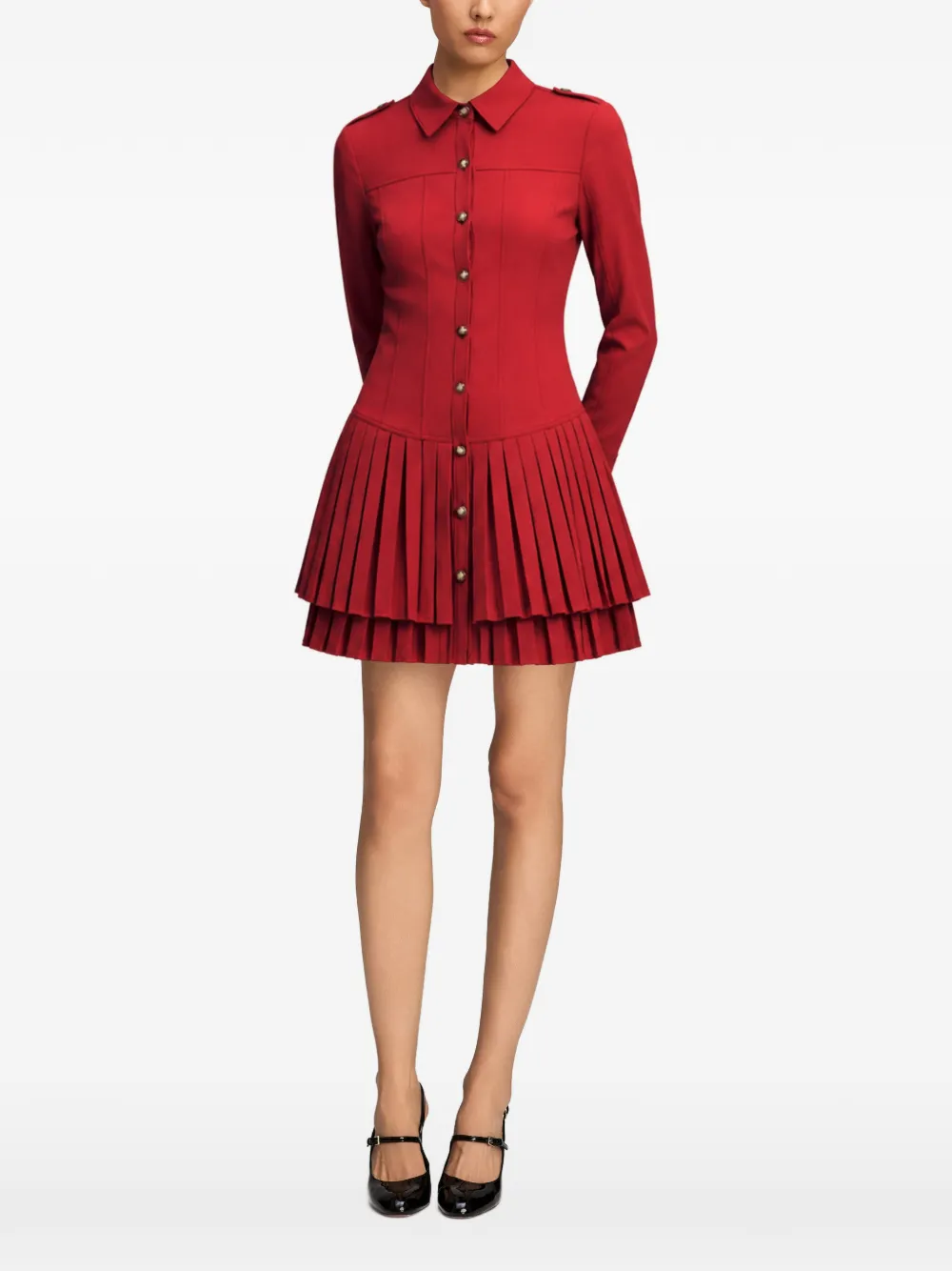 Cinq A Sept Dalissa pleated-skirt button-up mini dress Rood