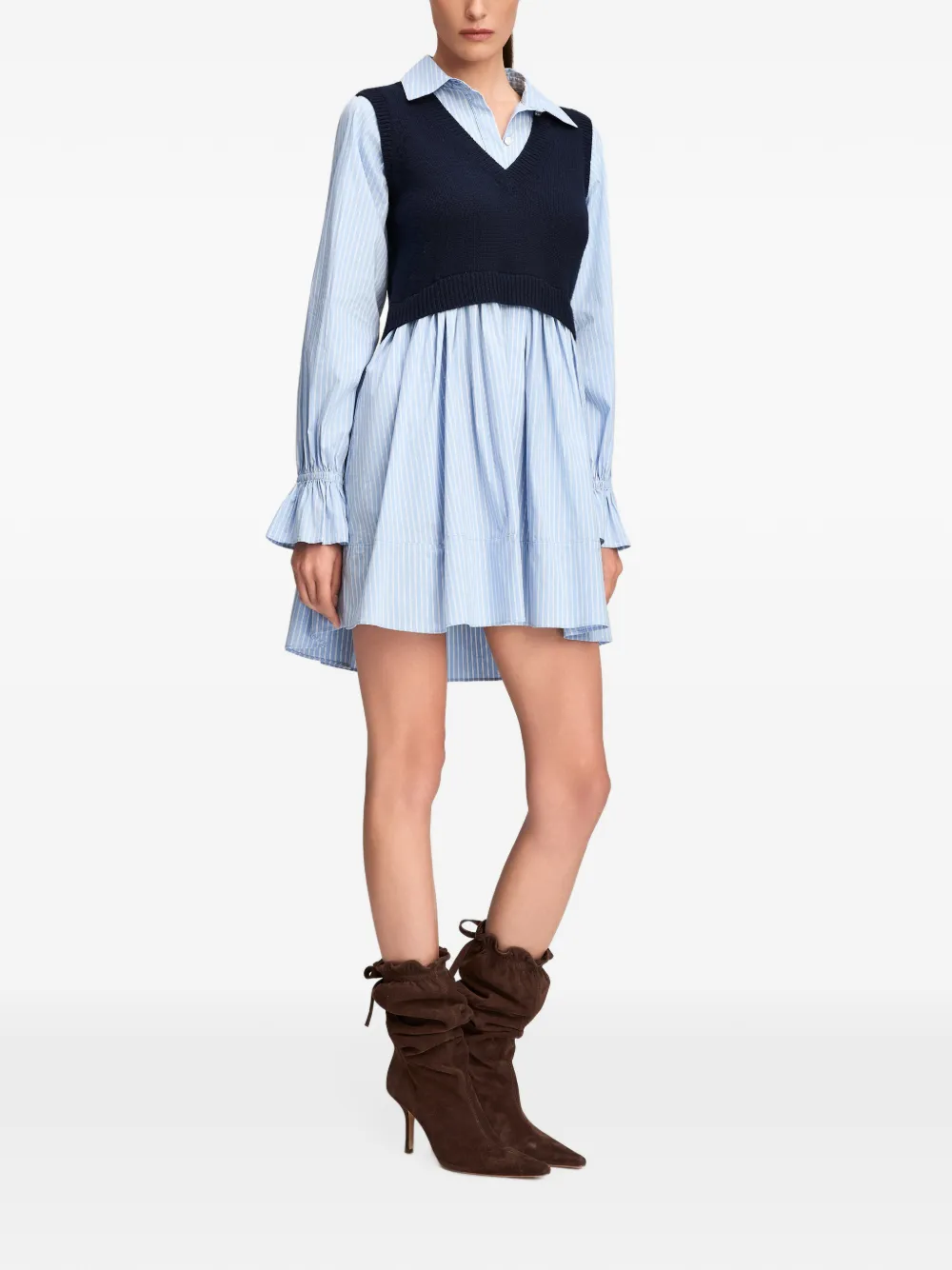 Cinq A Sept Patsy striped layered-effect mini dress Blauw