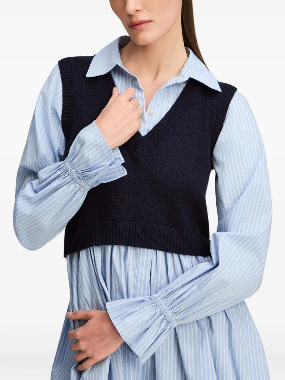 Cinq A Sept Patsy striped layered-effect mini dress Blauw