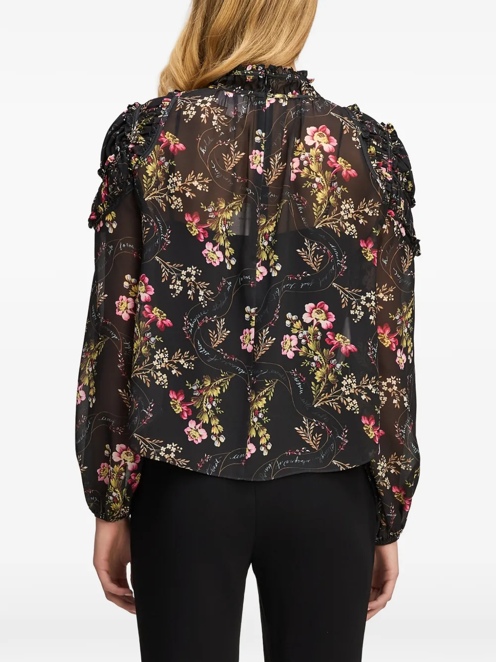 Cinq A Sept Josette Love Letter floral-print ruffled top Zwart