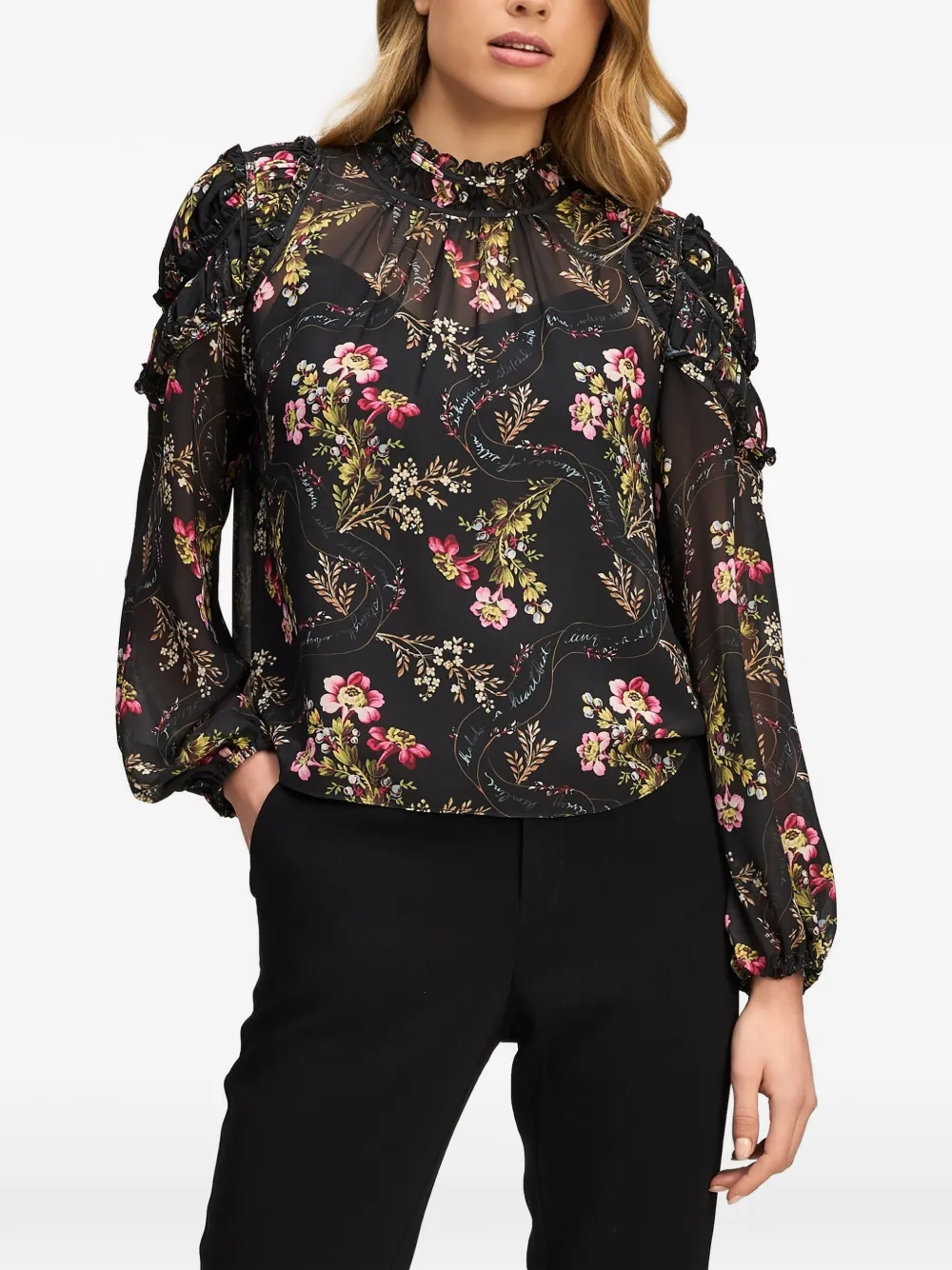 Cinq A Sept Josette Love Letter floral-print ruffled top Zwart