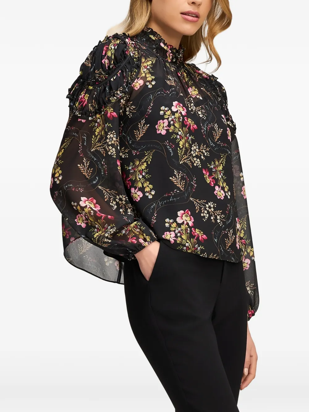 Cinq A Sept Josette Love Letter floral-print ruffled top Zwart