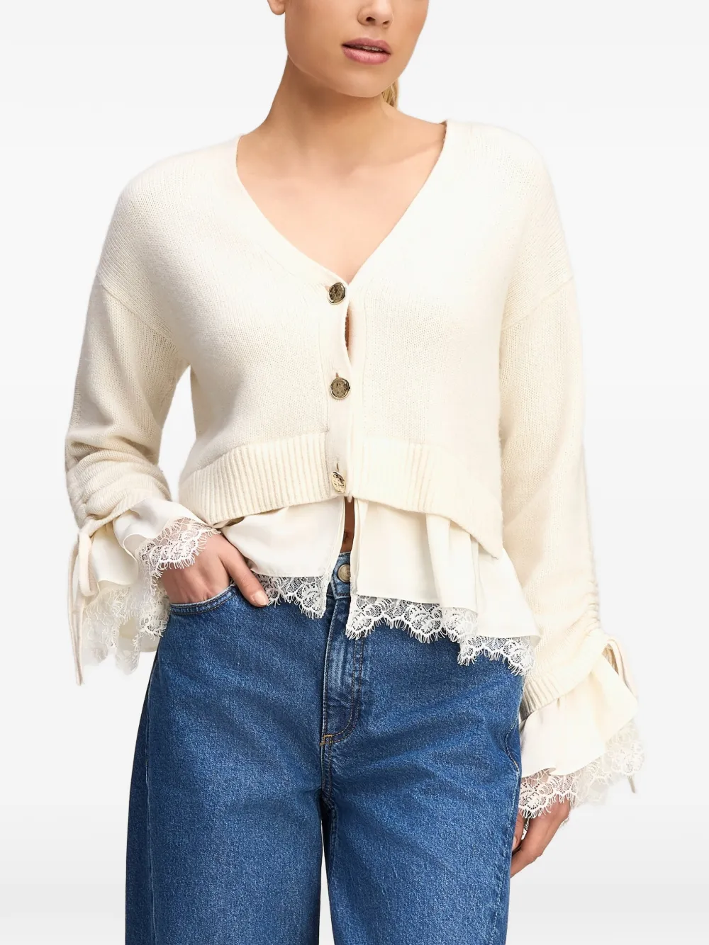 Cinq A Sept Atley lace-trim layered cardigan Beige