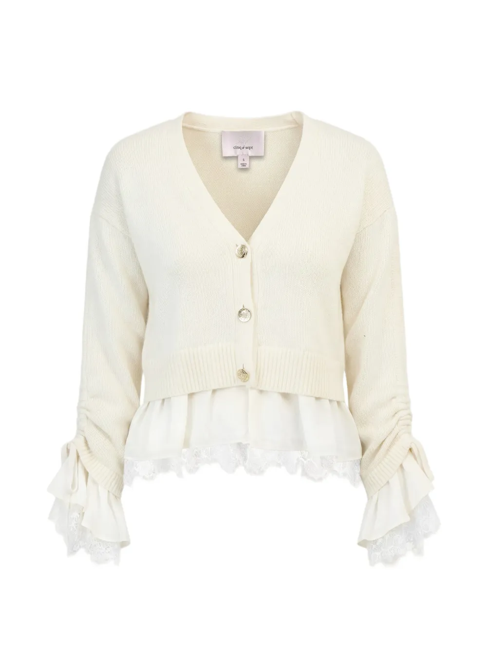 Cinq A Sept cardigan Atley superposé bordé de dentelle - Tons neutres Cinq A Sept cardigan Atley superposé bordé de dentelle - Tons neutres