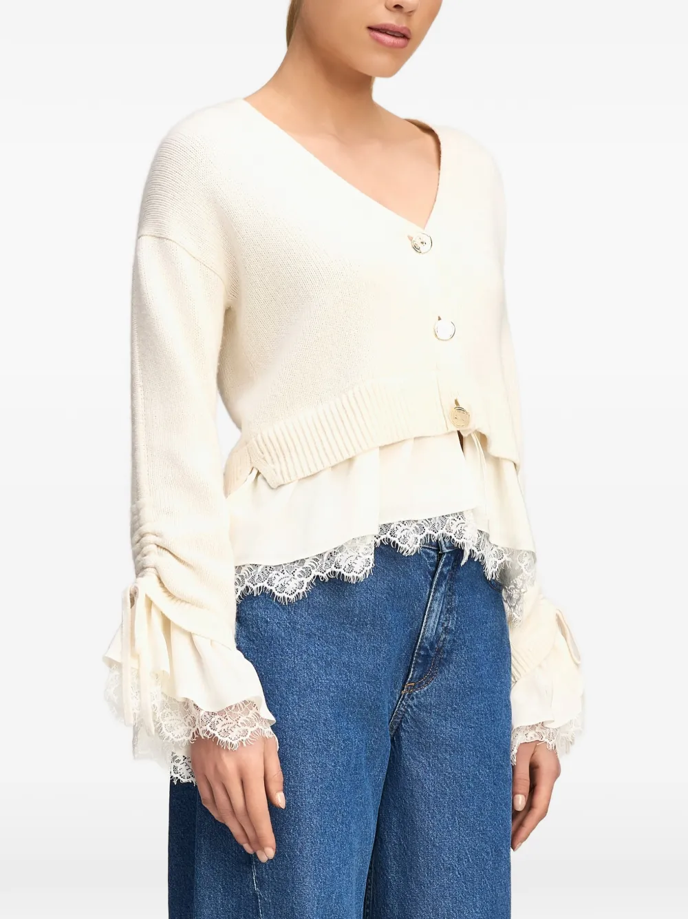 Cinq A Sept Atley lace-trim layered cardigan Beige