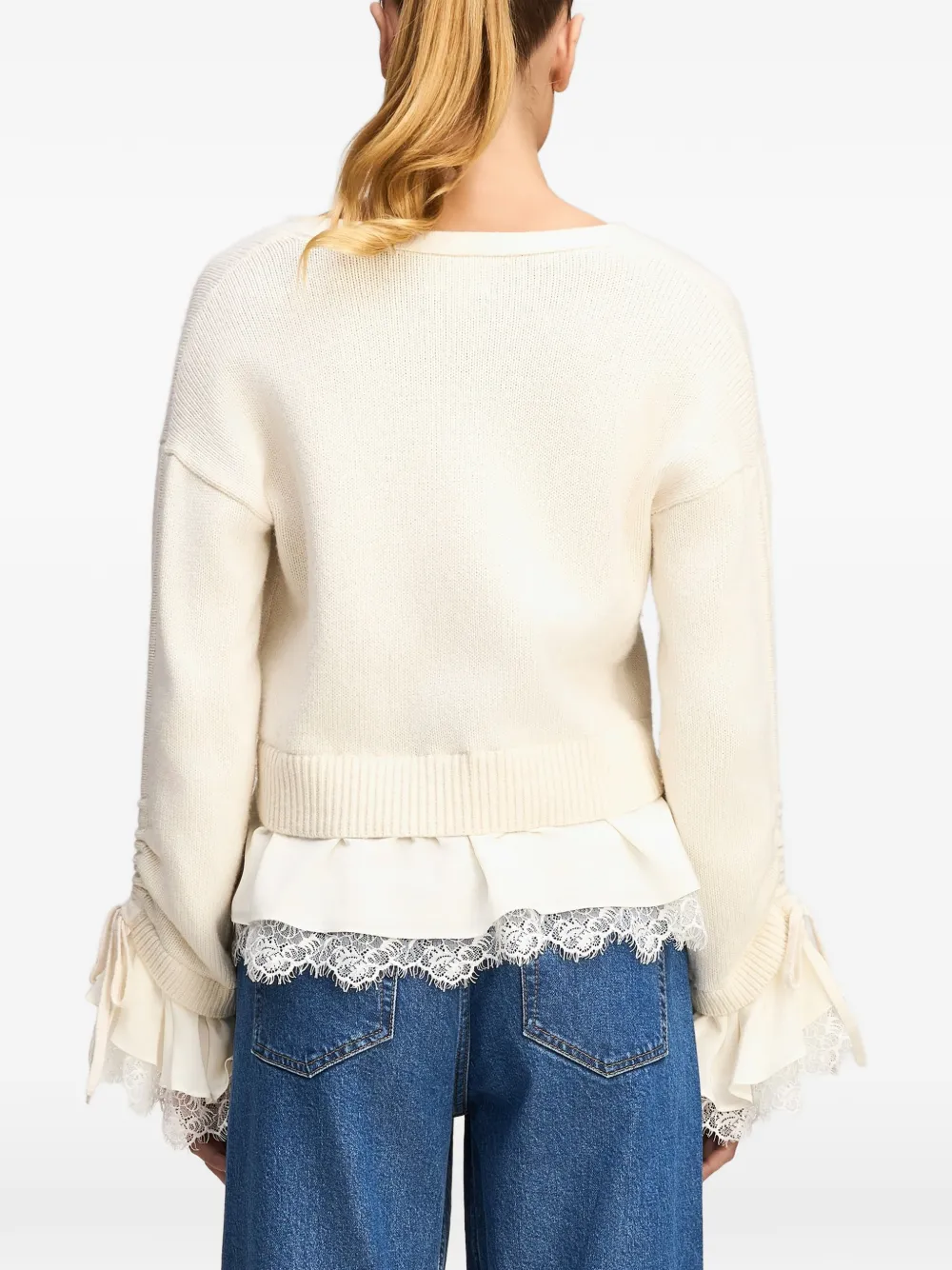 Cinq A Sept Atley lace-trim layered cardigan Beige
