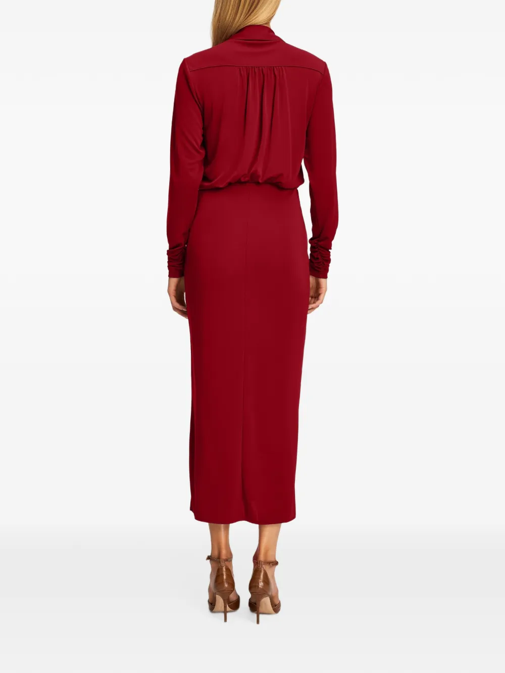 Cinq A Sept Seferina ruched-detail midi dress Rood