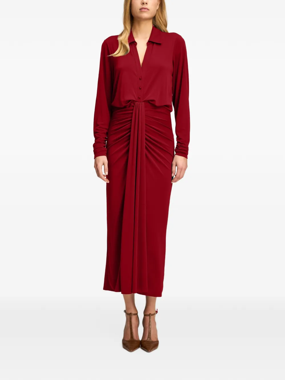 Cinq A Sept Seferina ruched-detail midi dress Rood