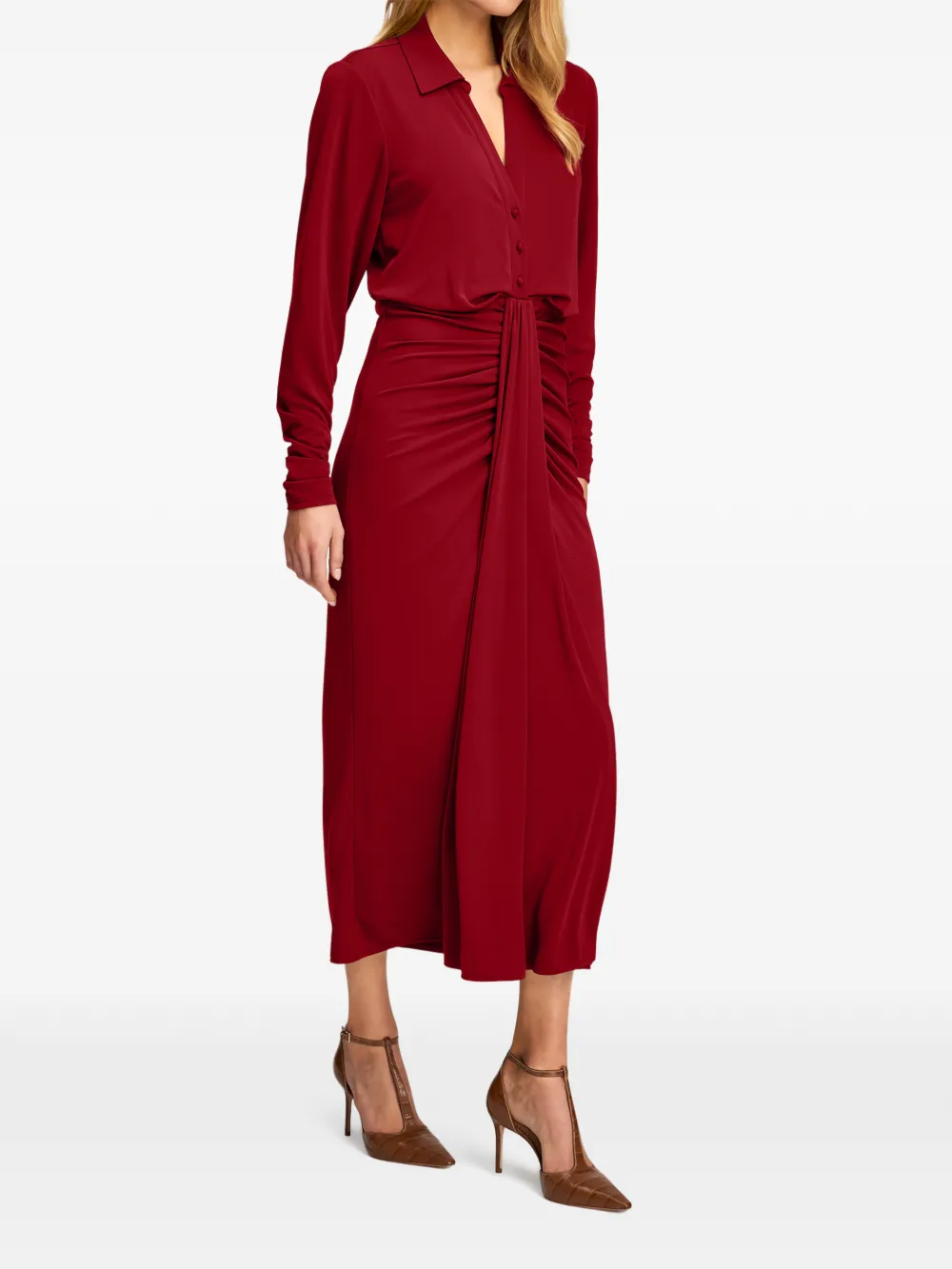 Cinq A Sept Seferina ruched-detail midi dress Rood