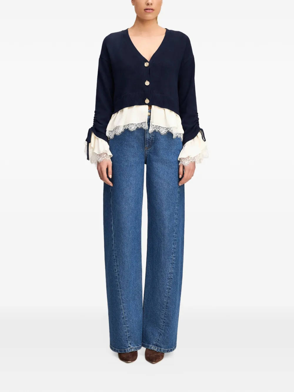 Cinq A Sept Atley lace-trim layered cardigan Blauw