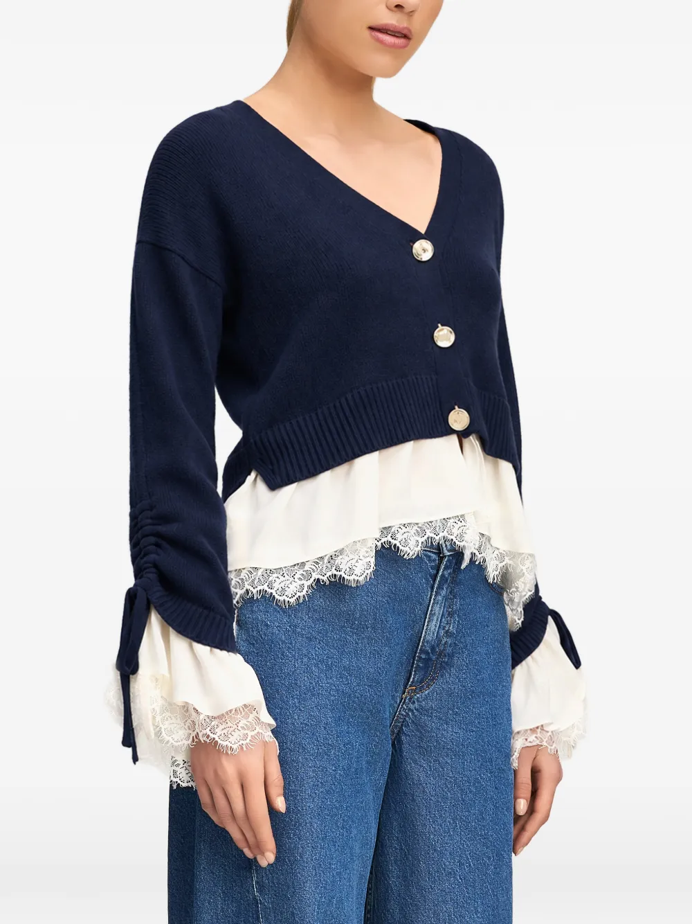 Cinq A Sept Atley lace-trim layered cardigan Blauw