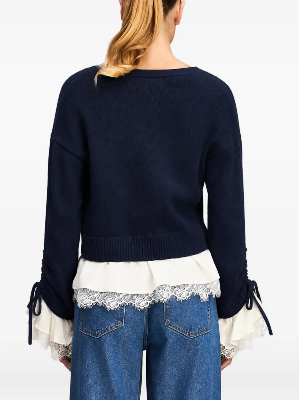 Cinq A Sept Atley lace-trim layered cardigan Blauw