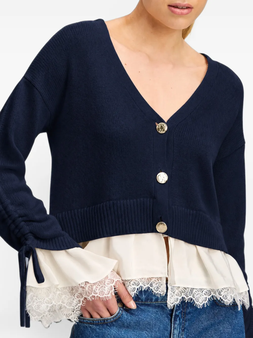 Cinq A Sept Atley lace-trim layered cardigan Blauw