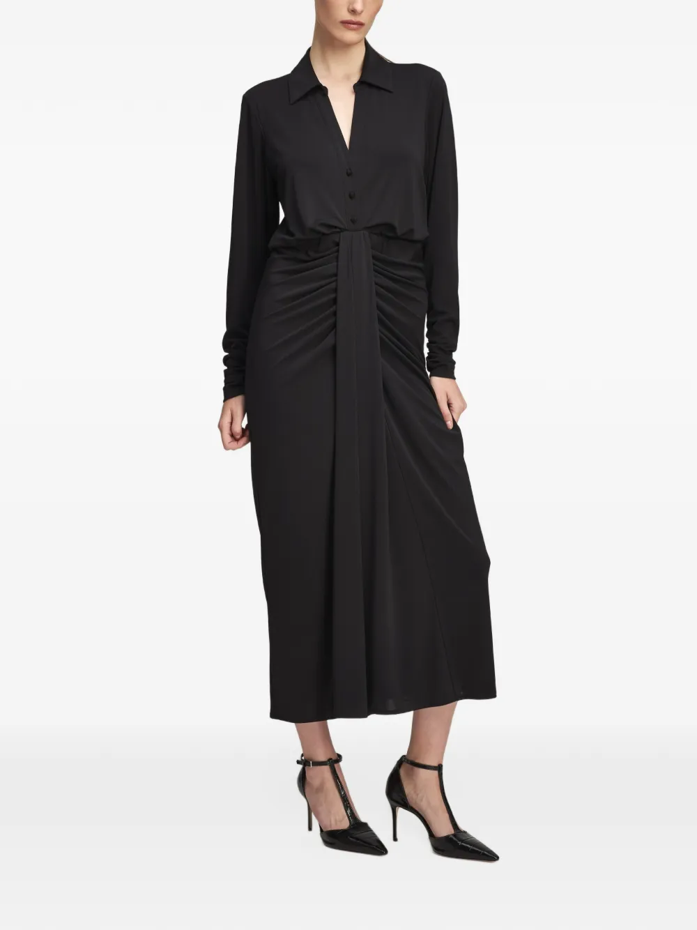 Cinq A Sept Seferina gathered long-sleeve maxi dress Zwart