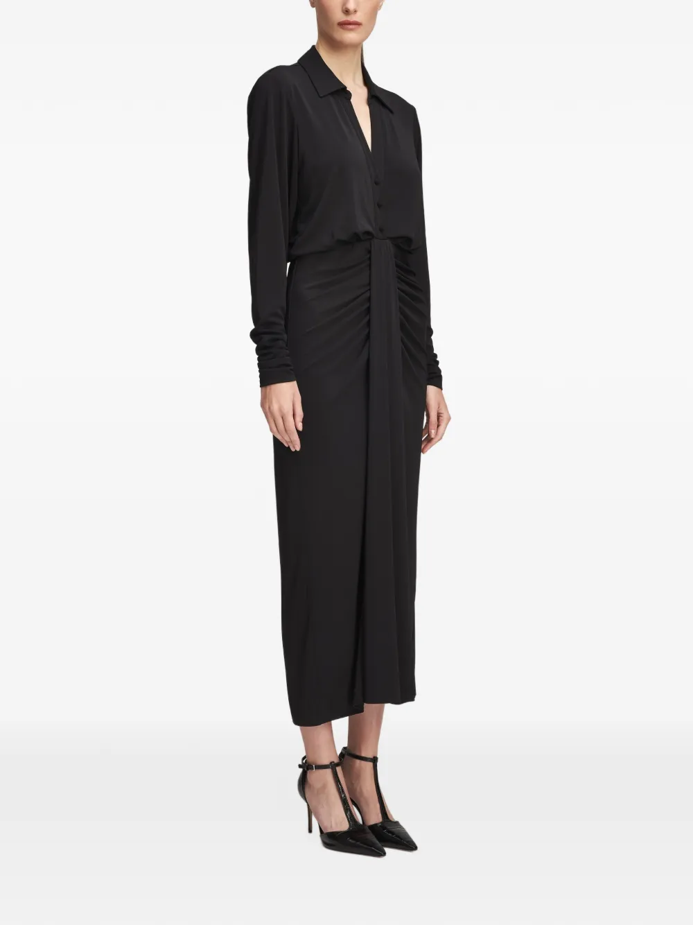 Cinq A Sept Seferina gathered long-sleeve maxi dress Zwart