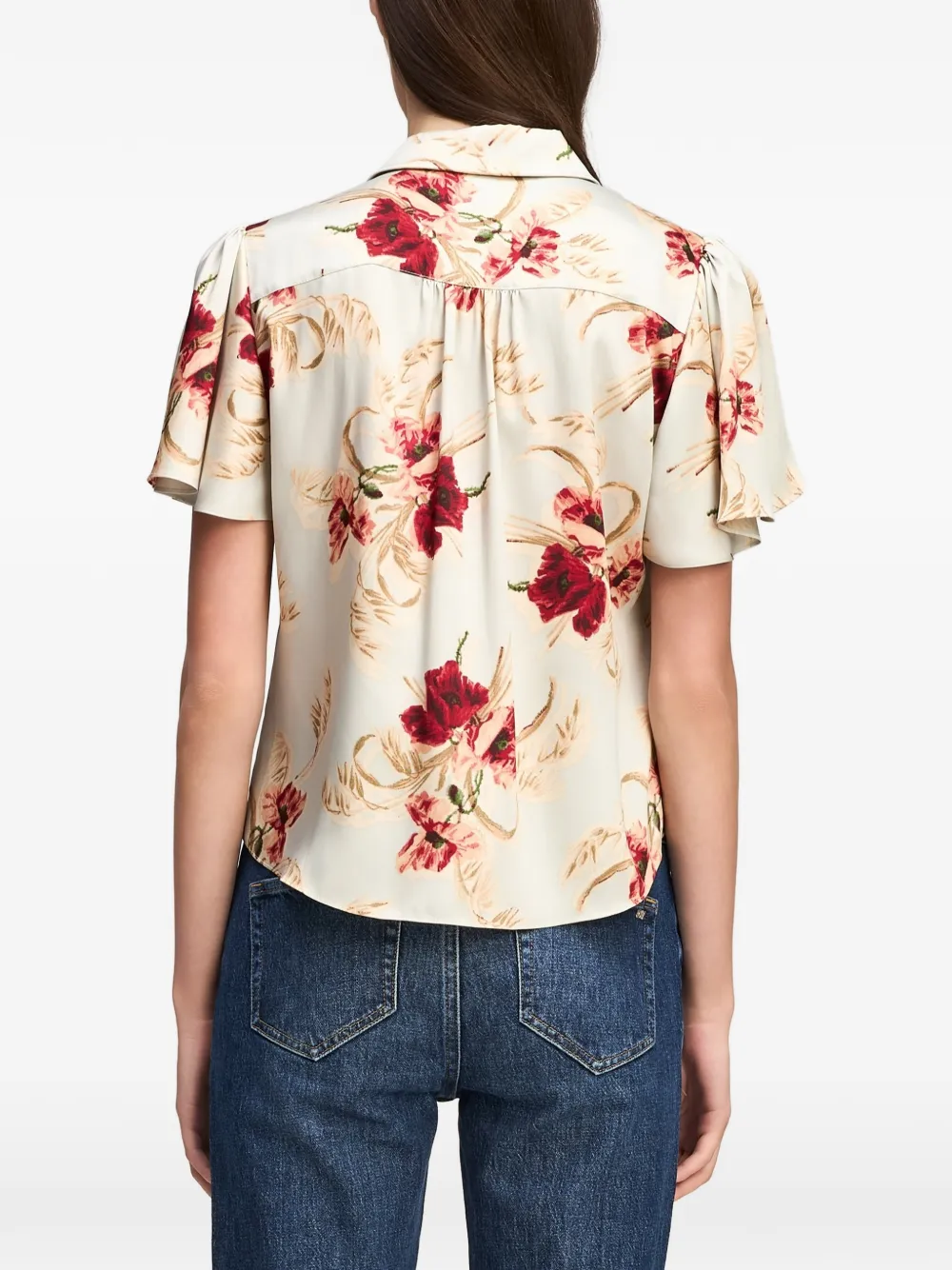 Cinq A Sept Fiona floral-print flutter-sleeve shirt Blauw
