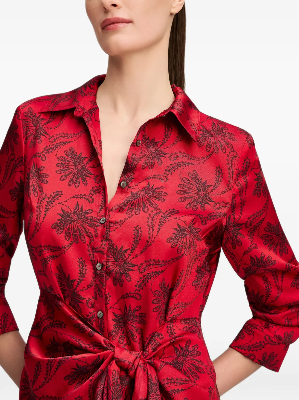 Cinq A Sept Jacey Paisley Fan midi shirt dress Rood