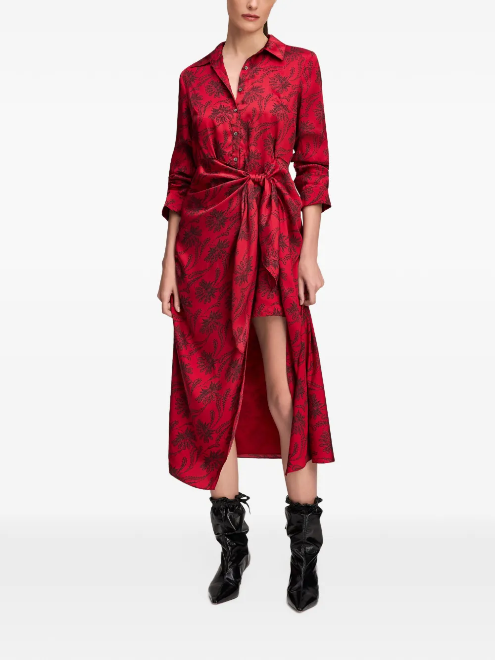Cinq A Sept Jacey Paisley Fan midi shirt dress Rood
