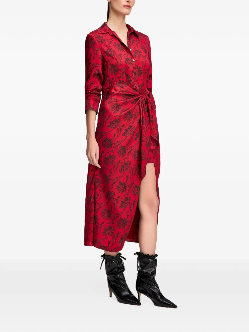 Cinq A Sept Jacey Paisley Fan midi shirt dress Rood