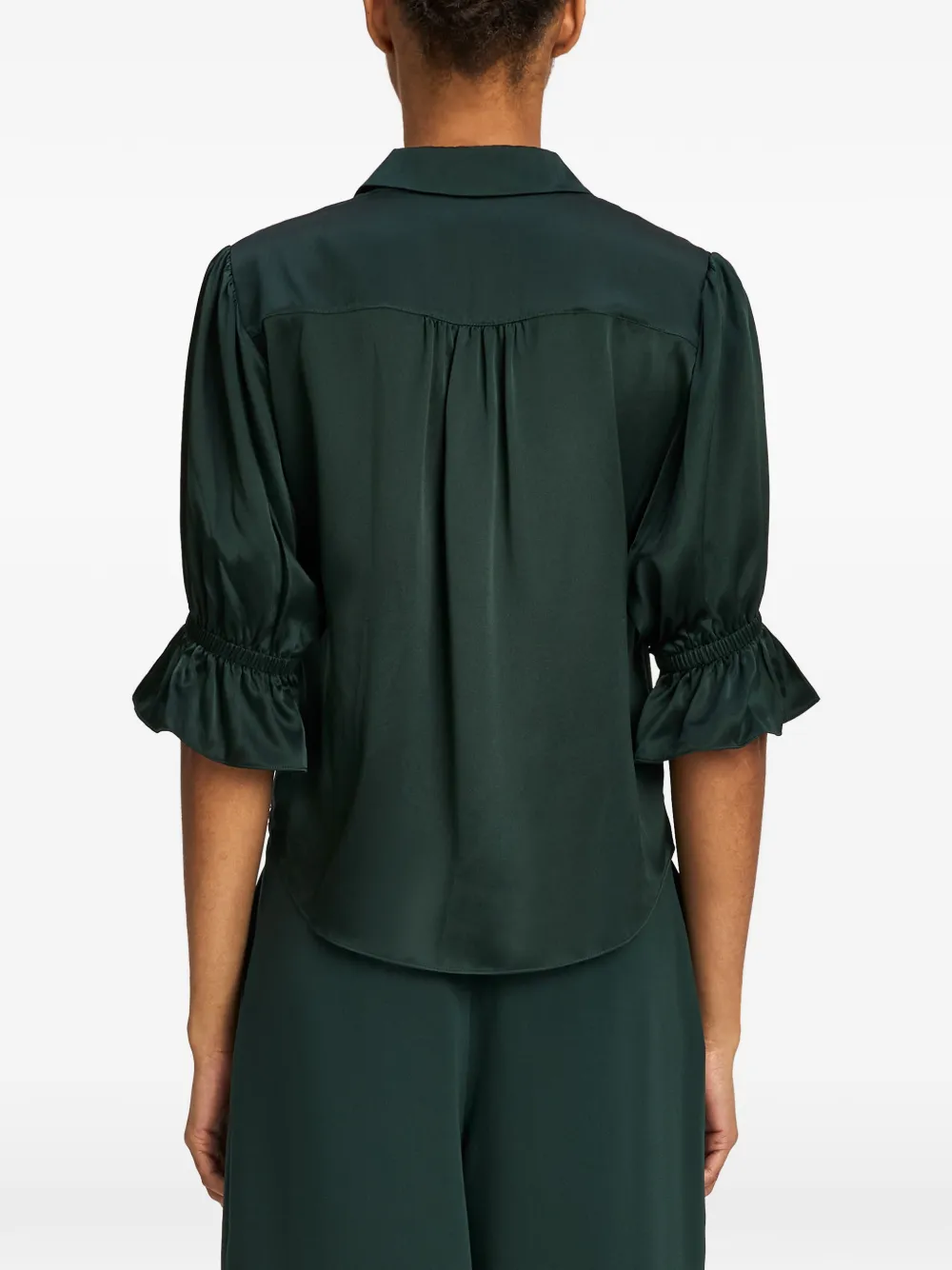 Cinq A Sept Fiona ruffled-sleeve silk shirt Groen
