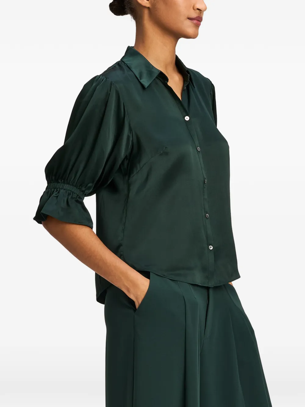 Cinq A Sept Fiona ruffled-sleeve silk shirt Groen