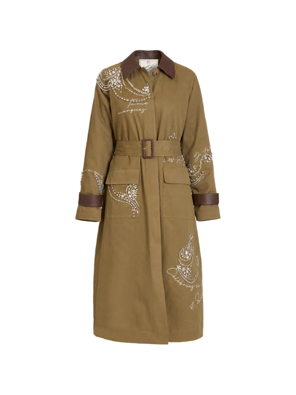 Cinq A Sept Almina crystal-embellished belted coat - Neutrals