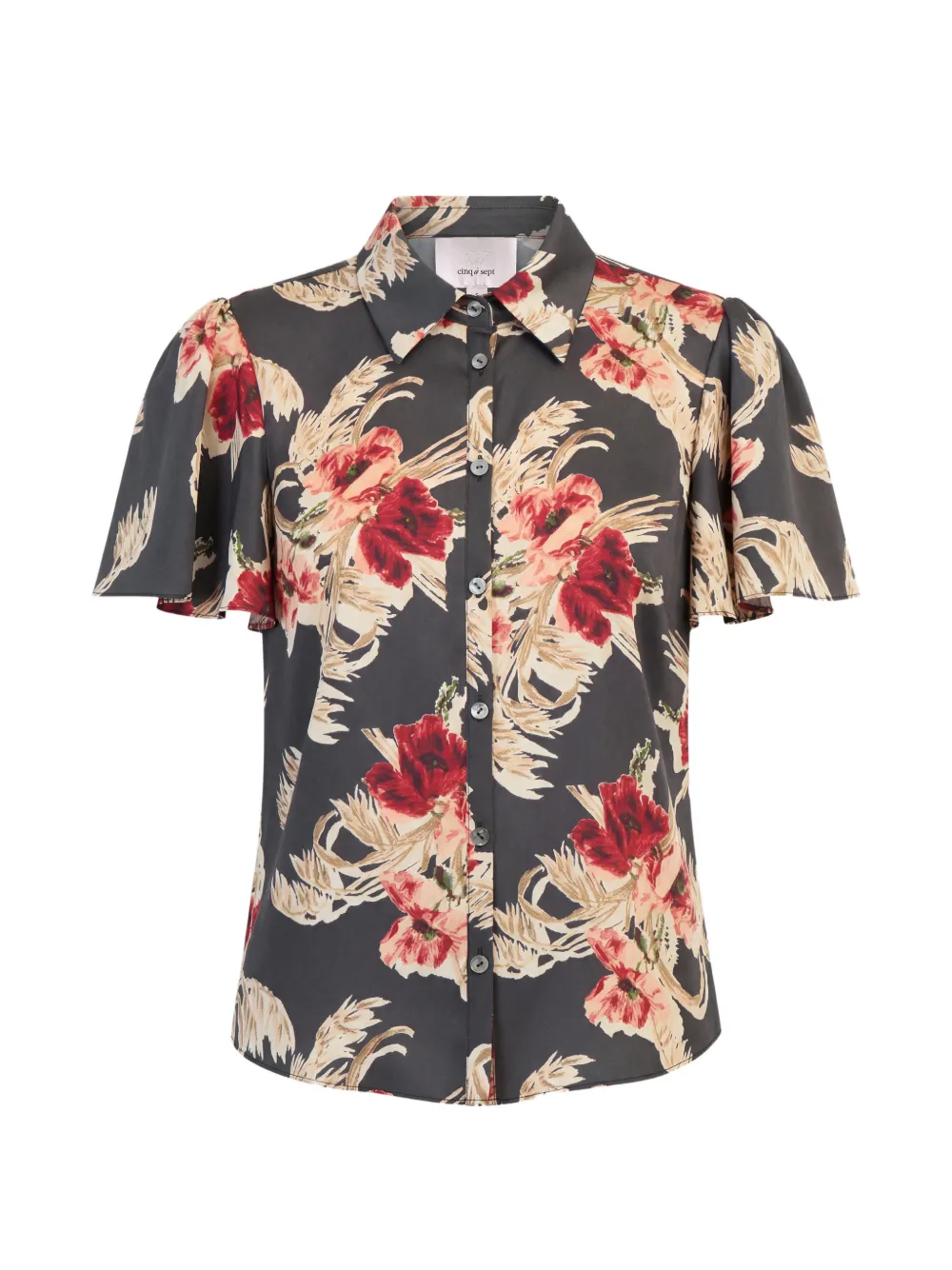 Cinq A Sept Fiona floral-print flutter-sleeve shirt Zwart